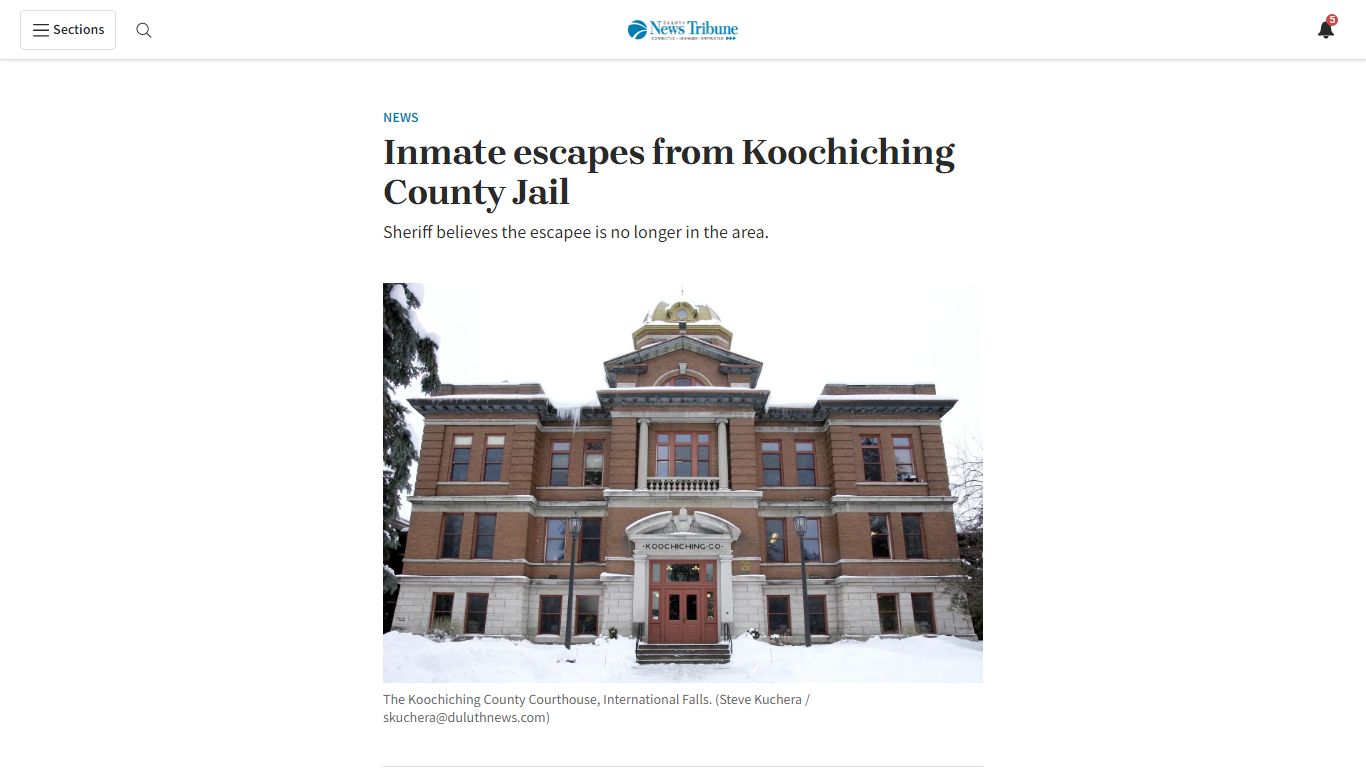 Inmate escapes from Koochiching County Jail - Duluth News Tribune