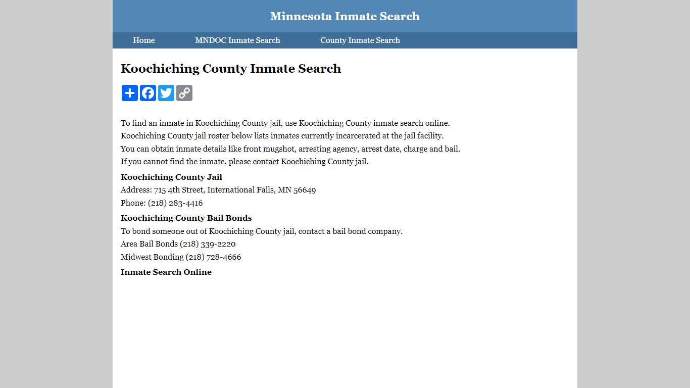 Koochiching County Inmate Search